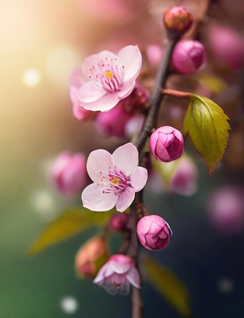 XL Spring Flowers on a Branch with Bokeh Background