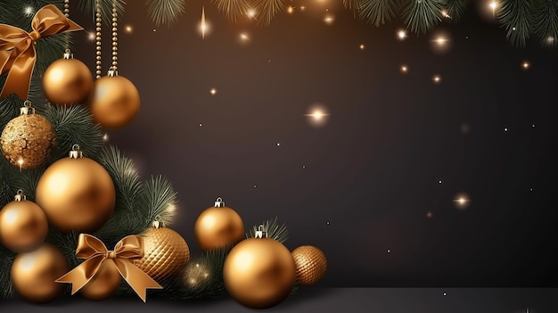 xmas background design with realistic decoration on dark background