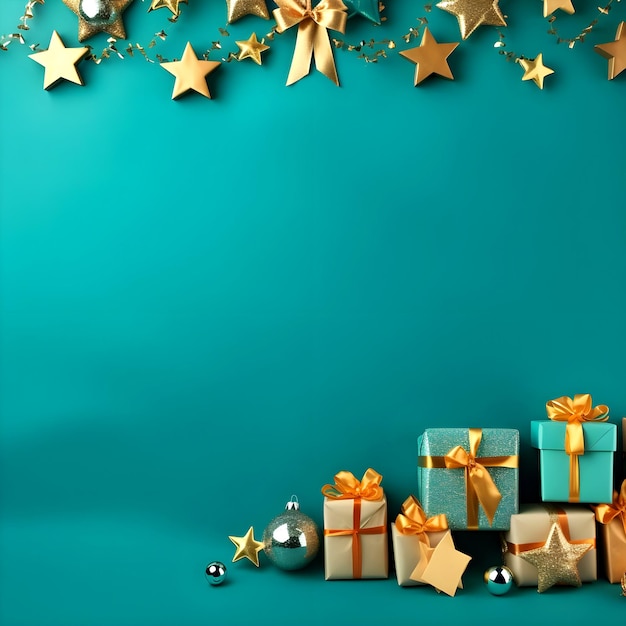 リアルなプレゼントボックスのXmasデザイン メリークリスマスとハッピーニューイヤー 背景 ai生成