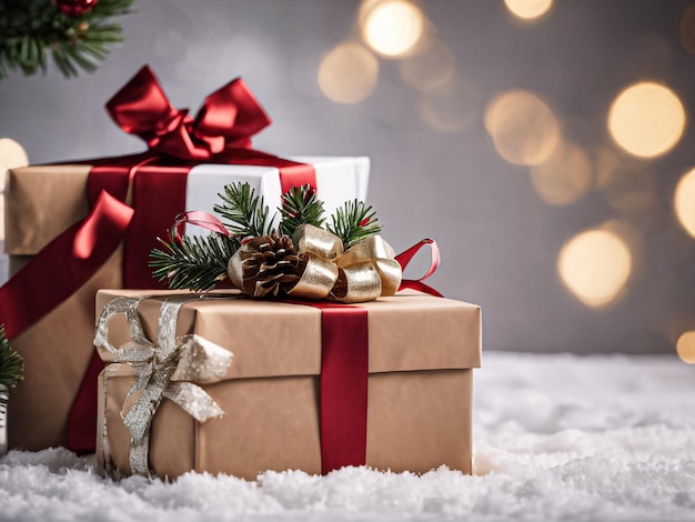 Photo xmas gift boxes displayed in a white background