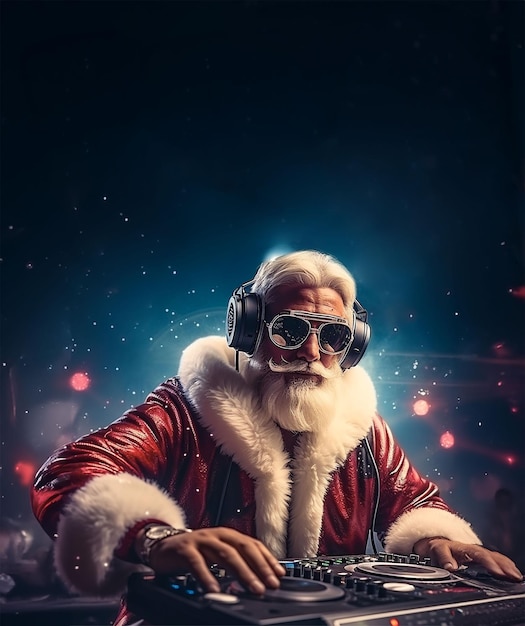 Xmas Santa character playing Dj music event