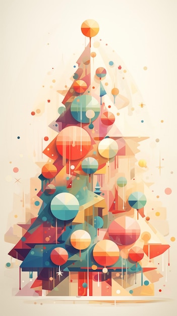 Фото Рождественская елка, нарисованная геометрическими формами в ярких основных цветах