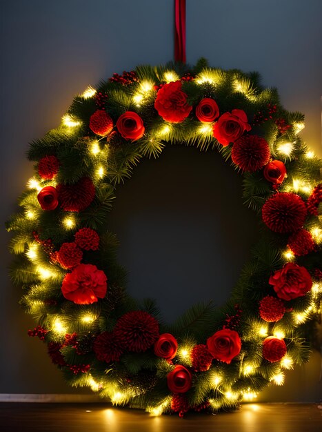 Xmas wreath distant view artificial light volumetric effect vibrant Kod Generative AI Generated