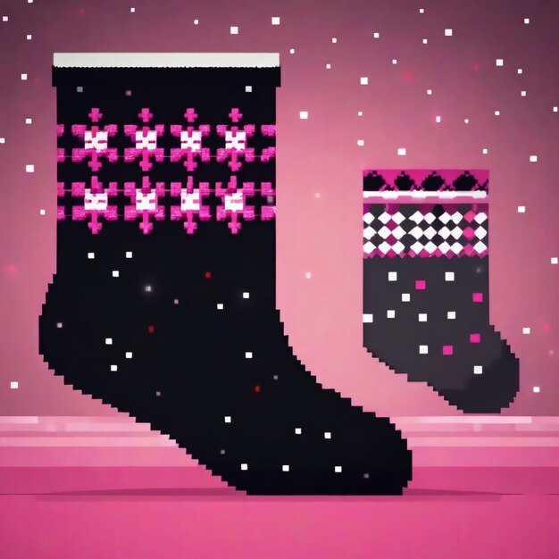 Xmas Zwarte en roze sok Pixel Art Design sokken Creatieve kleding