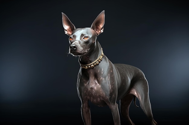 Xoloitzcuintli naakte Mexicaanse hond op een zwarte achtergrond Ai generatieve kunst