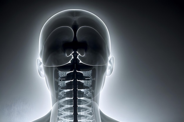 Рентген человеческой головы с позвоночником человеческий череп рентгеновский или сканируемый изображение изолированный Национальный день врачей