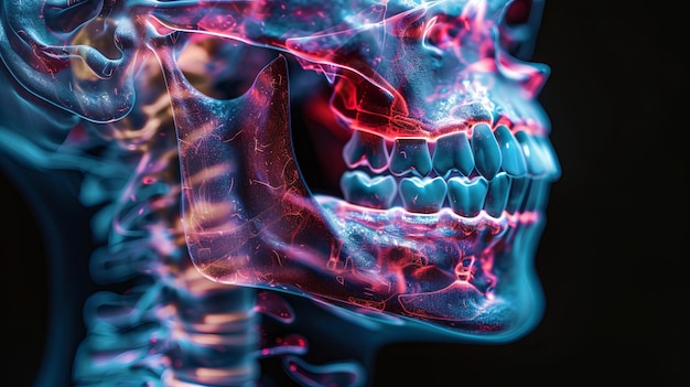 Foto cranio umano a raggi x su sfondo scuro