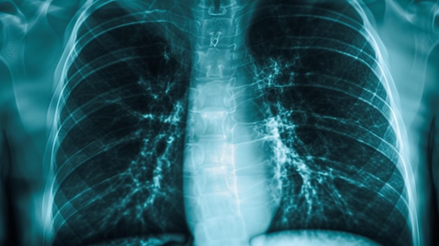 Photo xray image of the lung with consolidation and pleural effusion