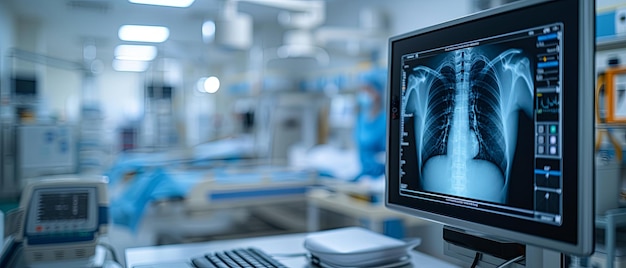 XRay Image of a Persons Chest on Computer Screen