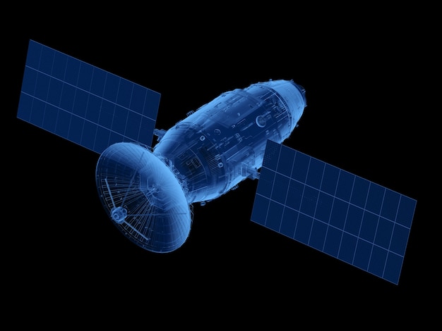 Parabola satellitare a raggi x con antenna isolata su sfondo nero