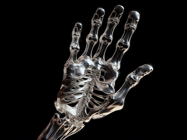 검은 배경에 고립 된 투명한 인간 손의 Xray