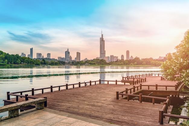 Xuanwu Lake and Skyline of Urban Architecture in Nanjing