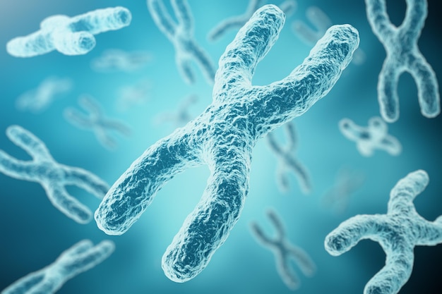 XYchromosomen als concept voor menselijke biologie medische symbool gentherapie of microbiologie genetica onderzoek 3D-rendering