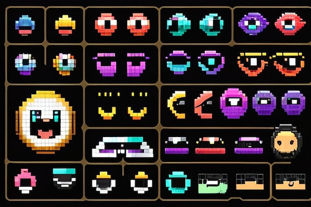 Photo y2k retro pixel art sticker pack smile eyes and cool badge element