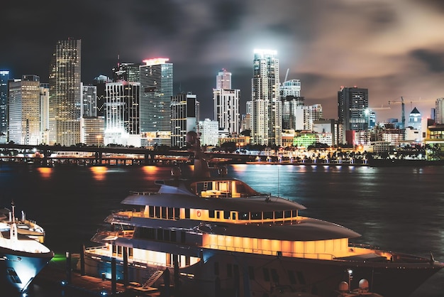 Yacht or boat next to Miami downtown