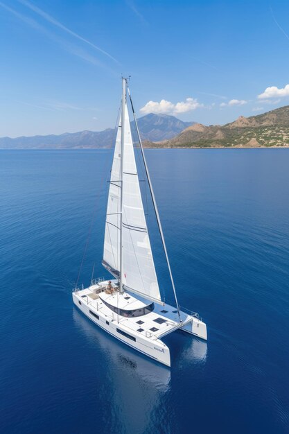 Yacht boat sea sailing wind speed navigation freedom relaxation flow romantic photography aerial