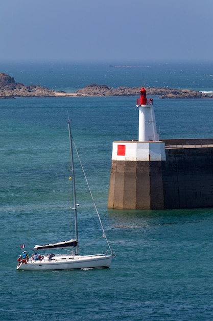 Yacht entering the port of Saint Malo France