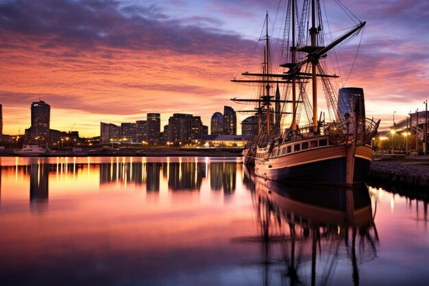 写真 ロッテルダム港のヨット 夕暮れ オランダ ブエノスアイレス プエルト・マデロ 夜