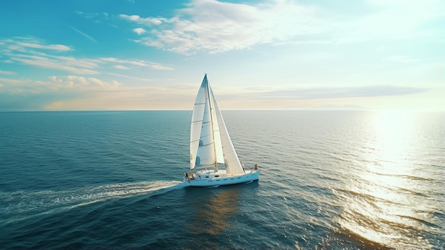 Photo a yacht sails on the blue sea an expensive vacation