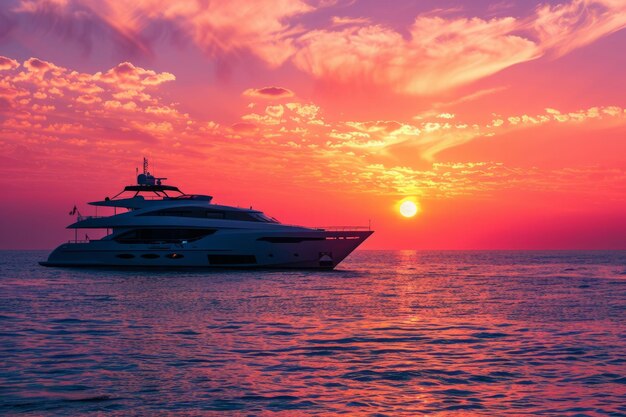 Yacht silhouette in sea at sunset