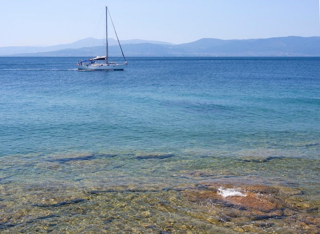 A yacht at the spa resort on the Greek island of Evia in Greece