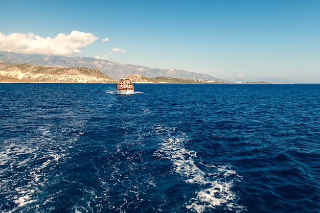 Yacht under the Turkish flag in the sea