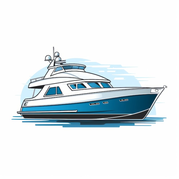 Yacht Vector Illustration Simple Line Art On White Background