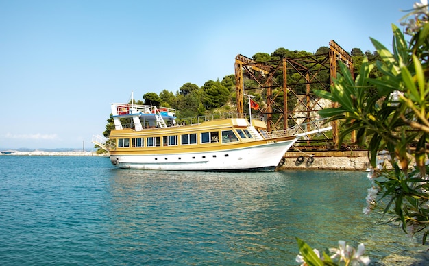 Yacht for walks near the pier in the Adriatic Sea