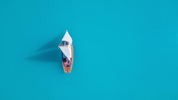 Yacht on the water surface from top view Turquoise water background from top view Summer seascape from air Travelimage