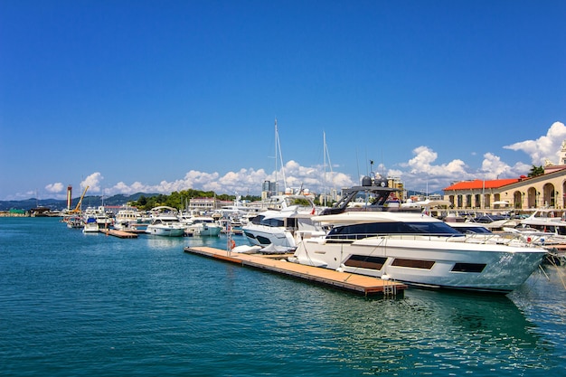 Yachts and boats anchored in the port