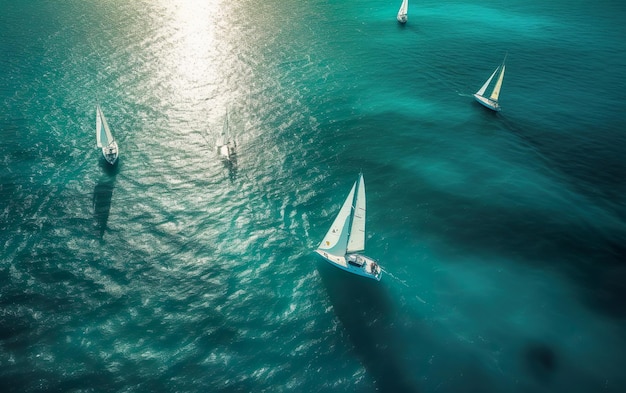 Yachts in the clear azure sea at dawn AI Generative AI