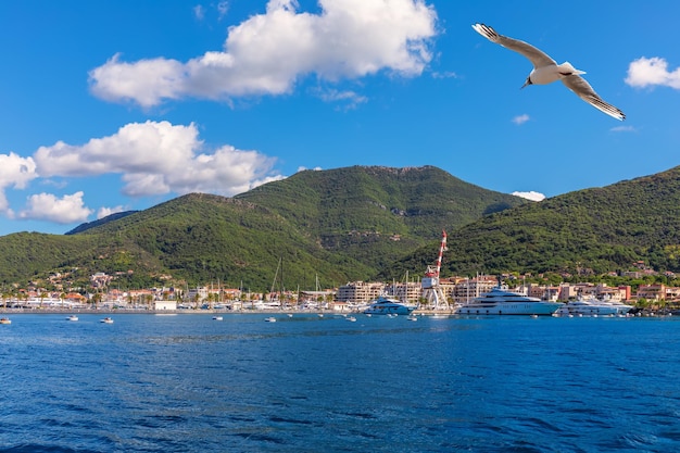 Yachts and the coast of the Adriatic sea Kotor area Montenegro