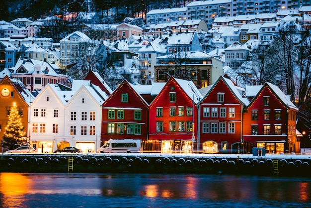 Yachts moored in harbour of Bergan, Norway