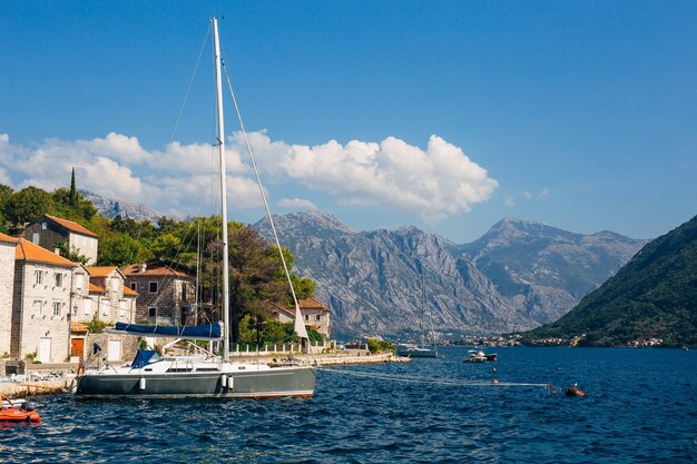 Yachts near the old town of perast