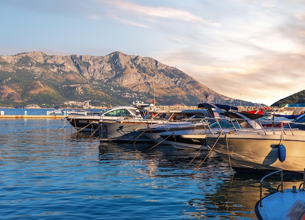 Photo yachts on the pier of budva montenegro