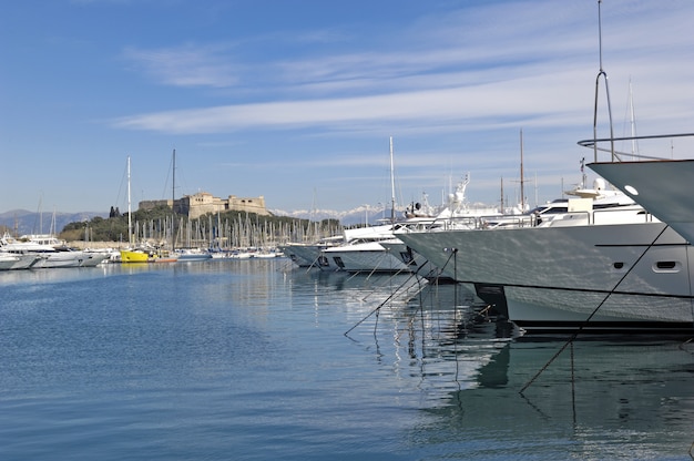 Yachts in the port of Antibes,French Riviera,