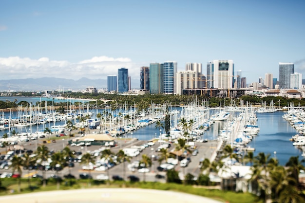 Yachts stand on the bays on Hawaii