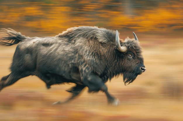 A yak buffalo caught midstride power embodied in motion