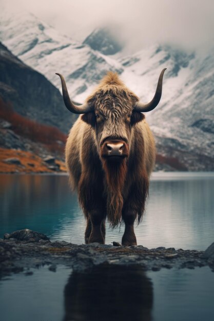 Foto fotografia della fauna selvatica yak ai generativa