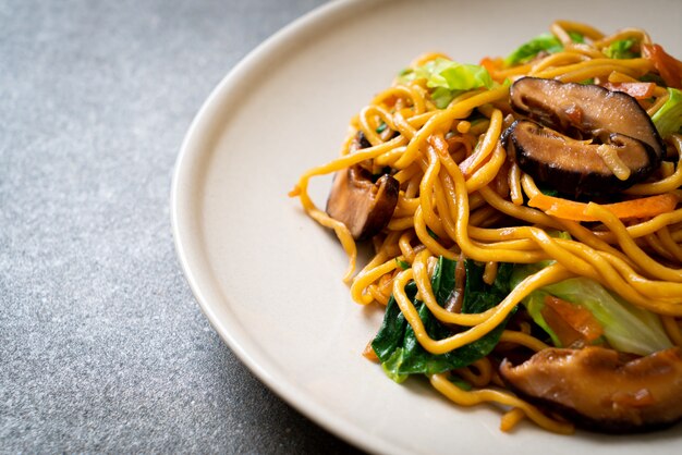 yakisoba noodles stir-fried with vegetable in asian style. vegan and vegetarian food