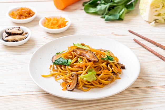 yakisoba noodles stir-fried with vegetable in asian style. vegan and vegetarian food