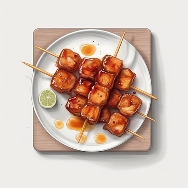 Yakitori is a typical satay from Japan which generally uses chicken AI generated