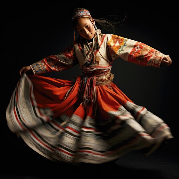 Photo yakut girl dancing national dance in yakut clothes