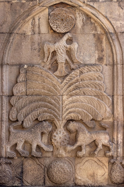 Yakutiye Madrasa, historical Ilkhanid stone decoration details. Erzurum, Turkey.