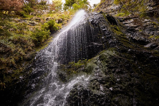 Yalynskiy-waterval in de regio van Marmaros Karpaten Oekraïne Wandel- en wandelpaden in de rand van Marmaros Landelijk gebied van de Karpaten in de herfst