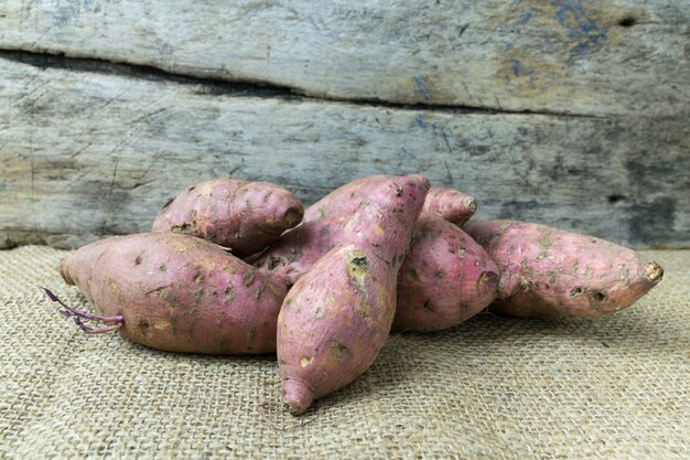 Yam on wooden table