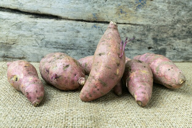 Yam on wooden table