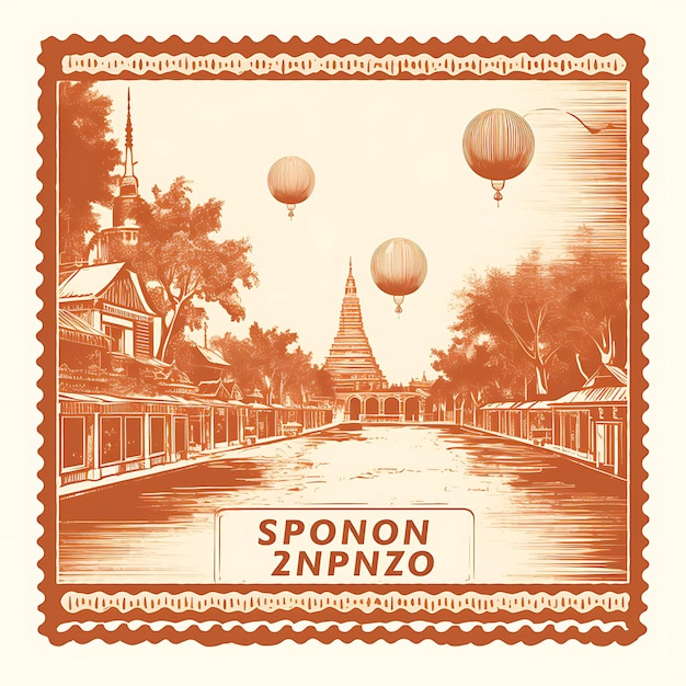 Yangon city with monochrome sienna color shwedagon pagoda an creative unique stamp of beauty cities