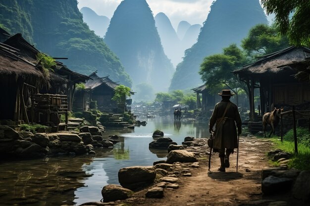 Yangshuo minderheidscultuur in ChinaGegenereerd met AI