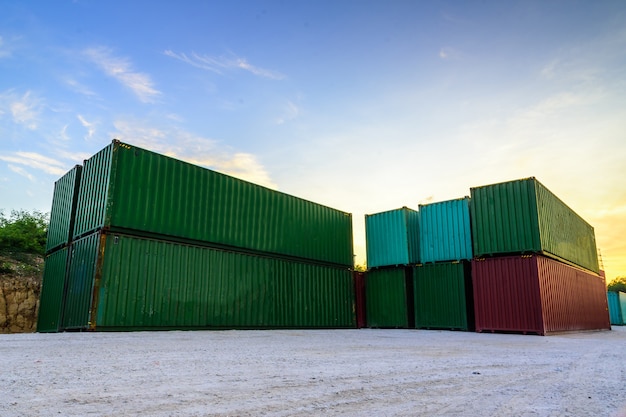 Yard of cargo container shipping with Twilight